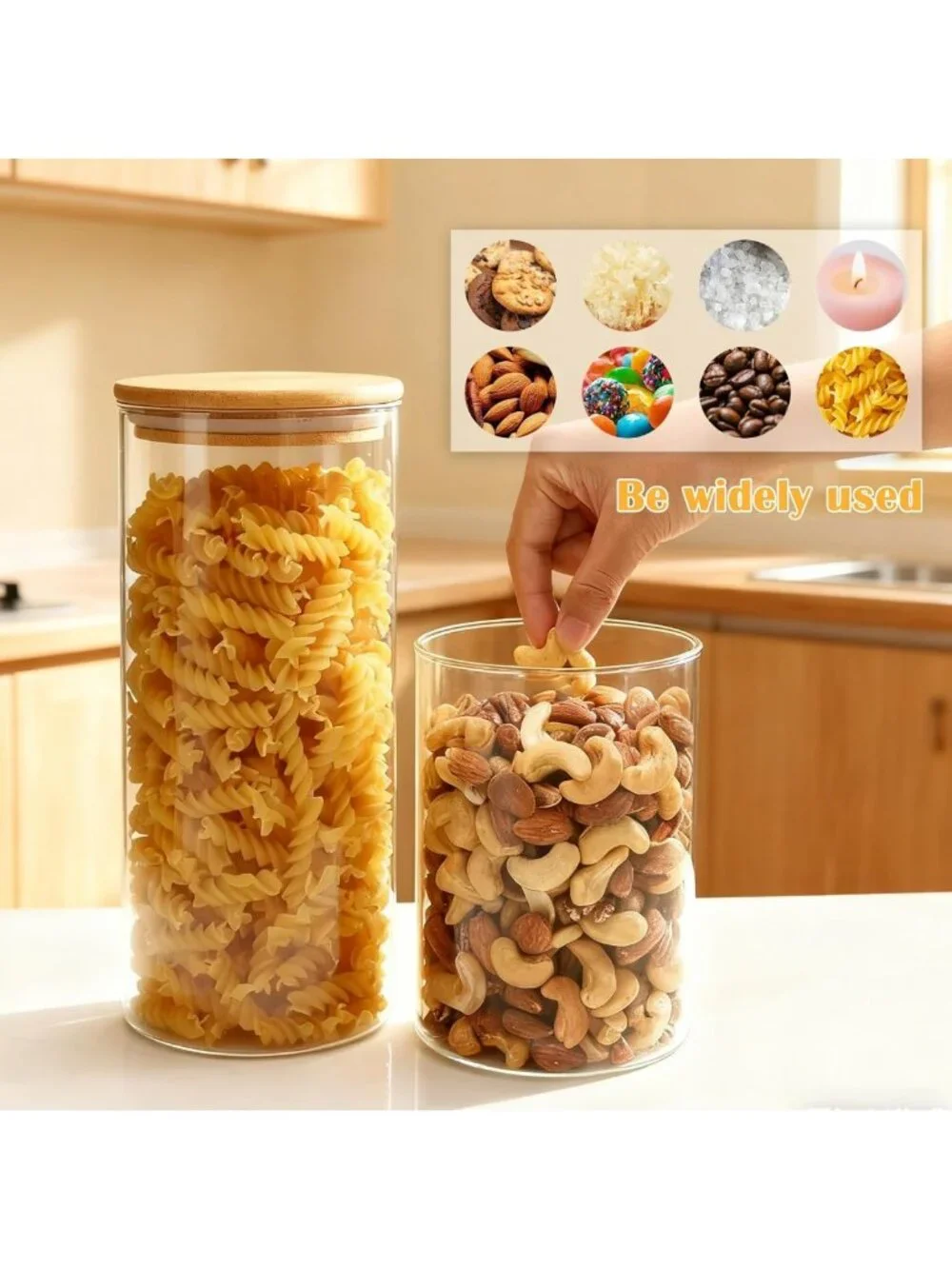 5 Pack Airtight Glass Storage Jars with Bamboo Lids - Kitchen Organization